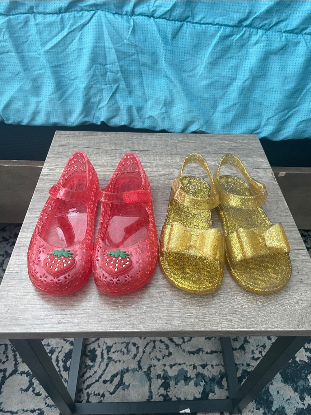 Girls Lot of 2 Sandals Red Strawberry and Gold Jelly Mary Janes Size 11 Casual
